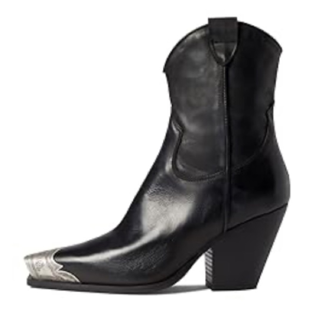 Free People Black Leather Boots with Silver Accent